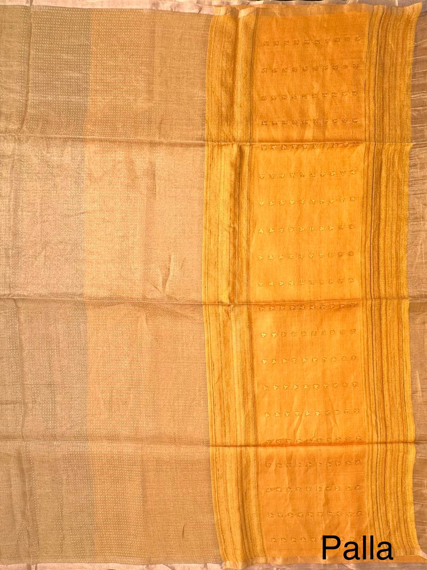 Mustard-Golden Emboss Tissue Silk Saree