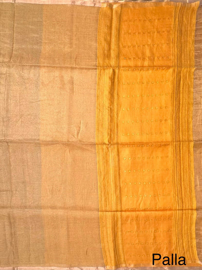 Mustard-Golden Emboss Tissue Silk Saree