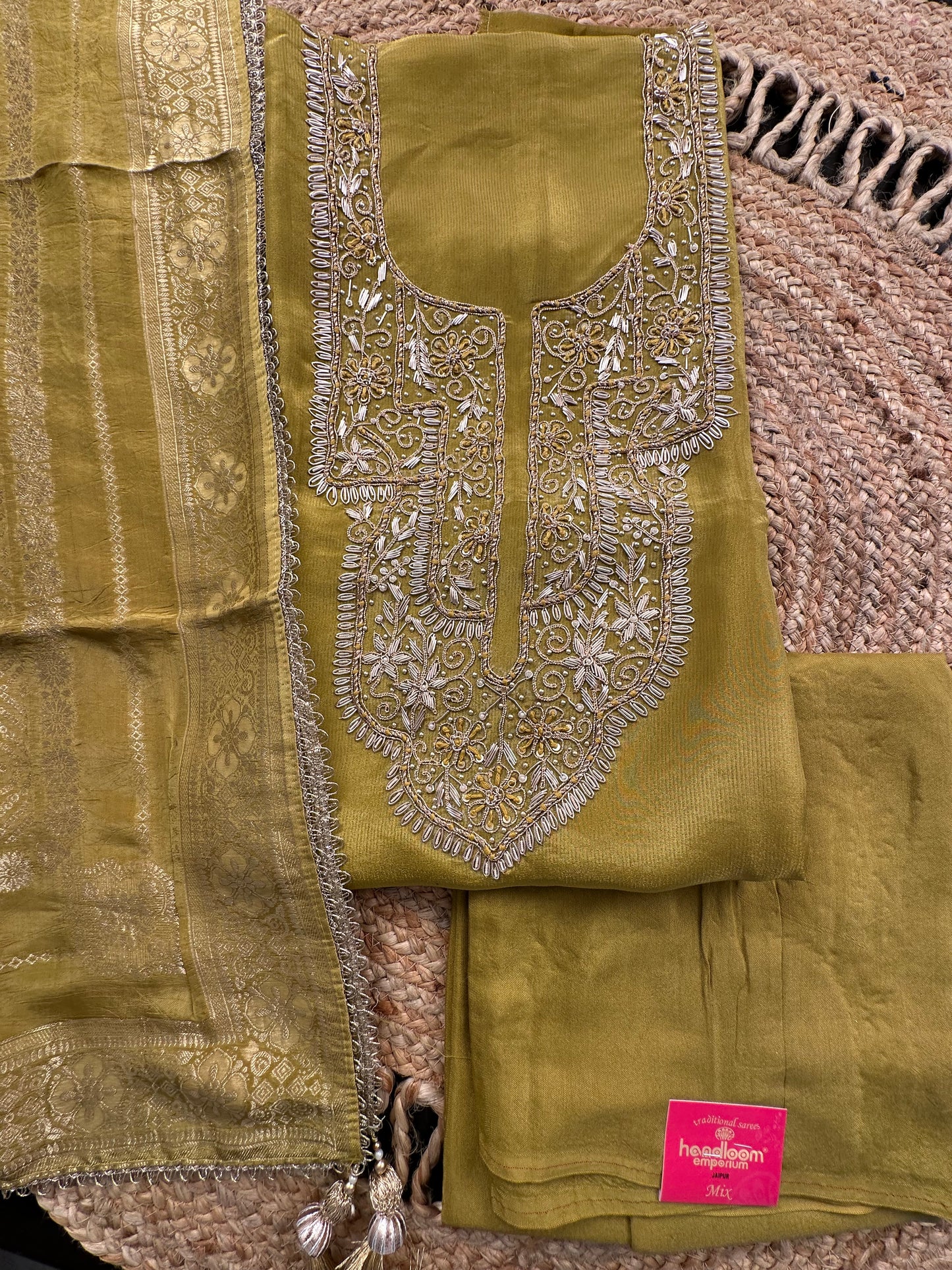 Mehendi Green Blended Tissue Suit