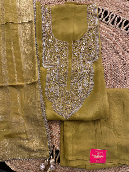 Mehendi Green Blended Tissue Suit