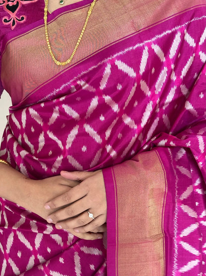 Magenta Ikkat Patola Handloom Silk Saree