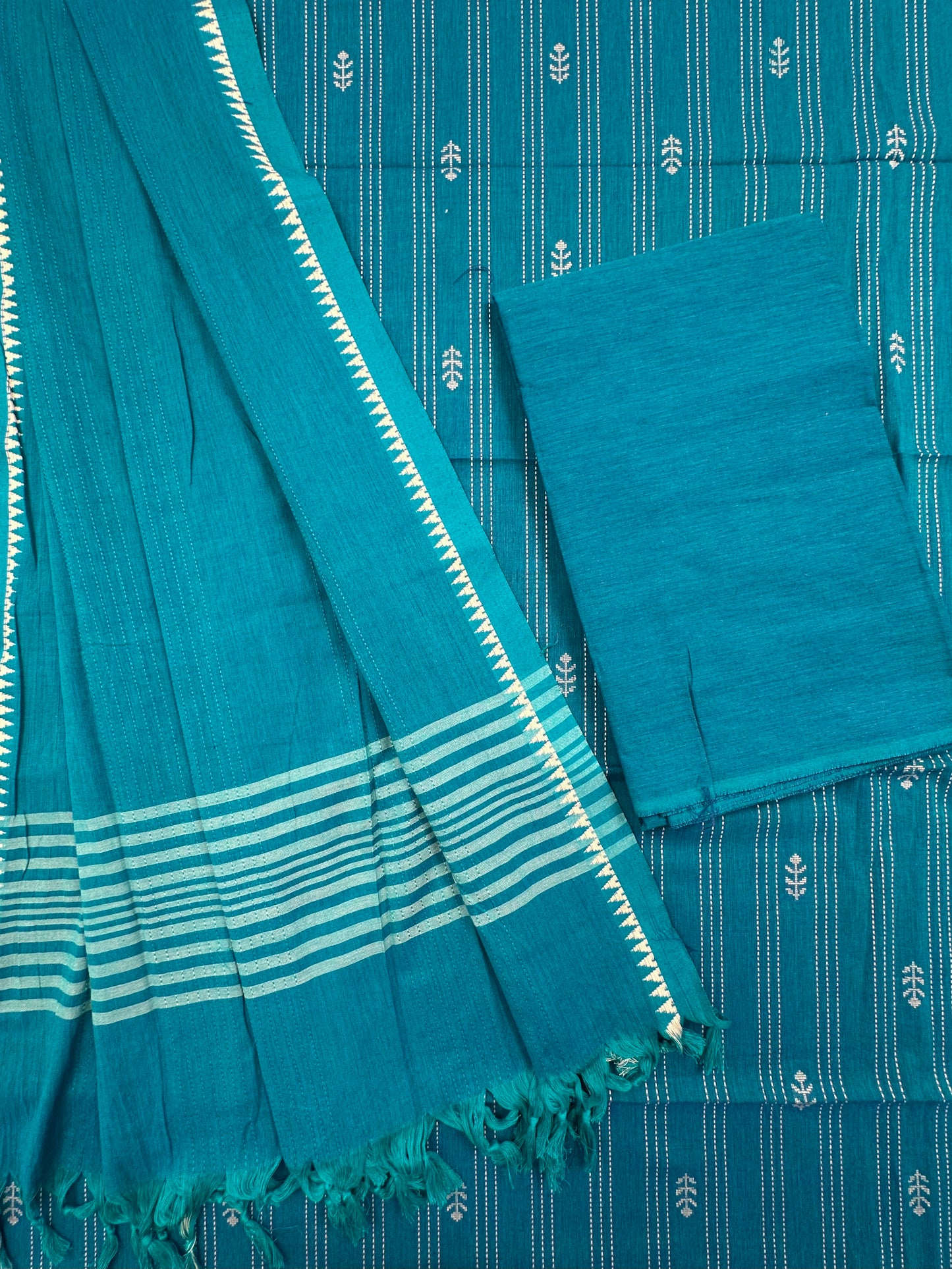 Peacock Blue South Cotton 3-Piece Suit