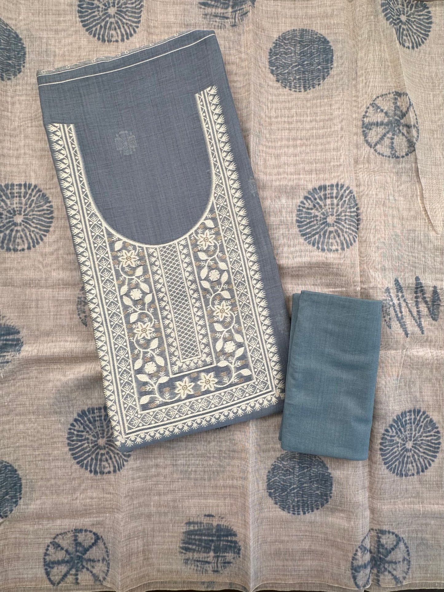 Bluish Grey Cotton 3-Piece Suit