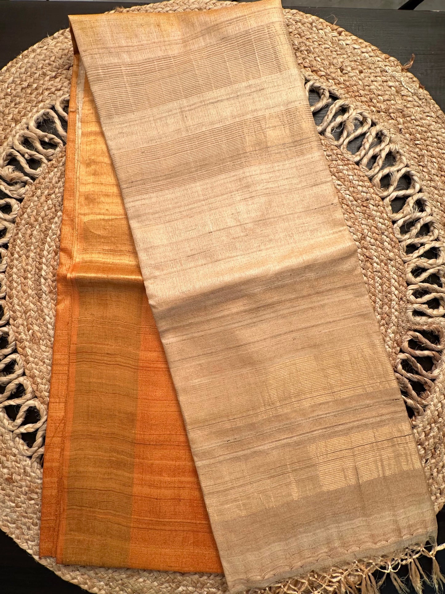 Mustard Handloom Tussar Silk Saree