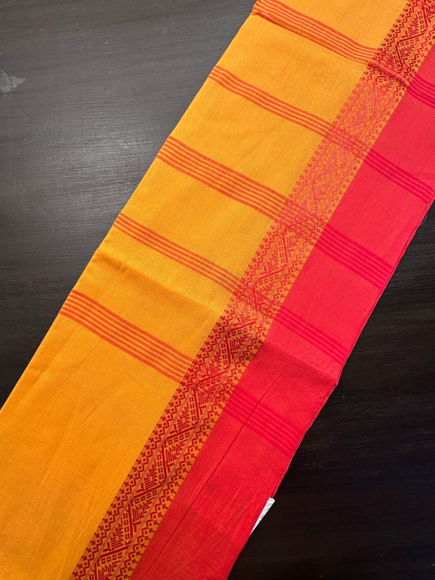 Yellow-Red Piku Bengal Cotton Saree