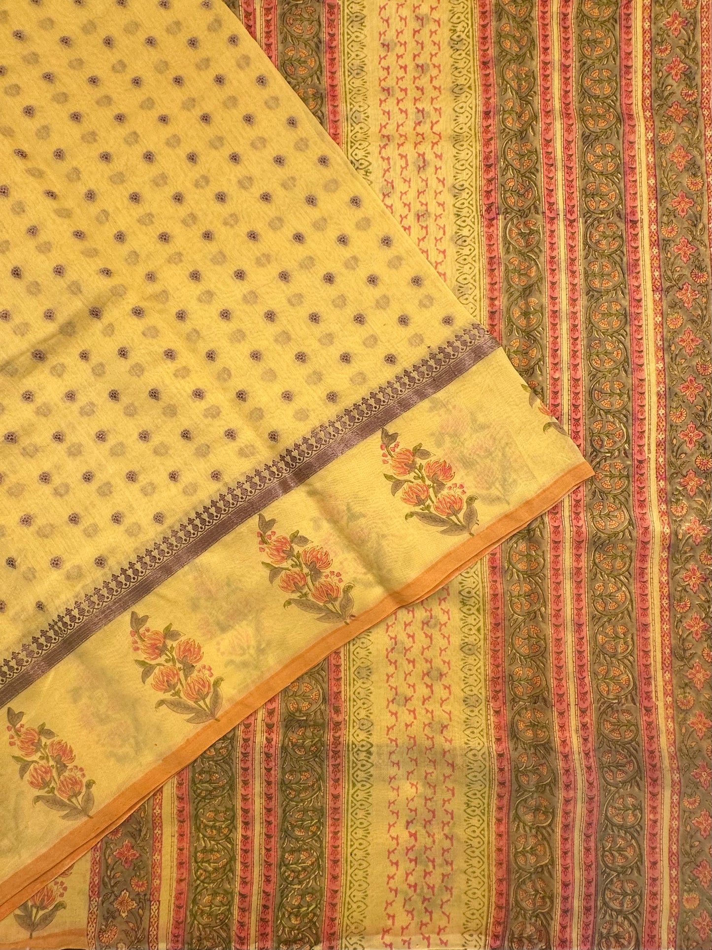 Yellow Chanderi Saree with Hand Block Print