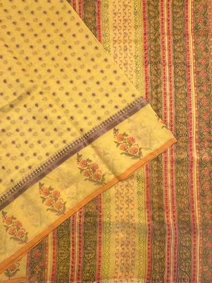 Yellow Chanderi Saree with Hand Block Print