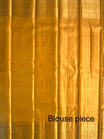 Golden -Mustard Handloom Kanjivaram Tissue Pure Silk Saree
