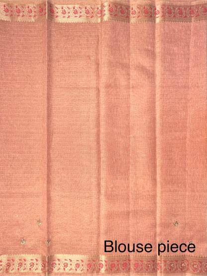 Pink Fancy Cotton Saree With Hand Work