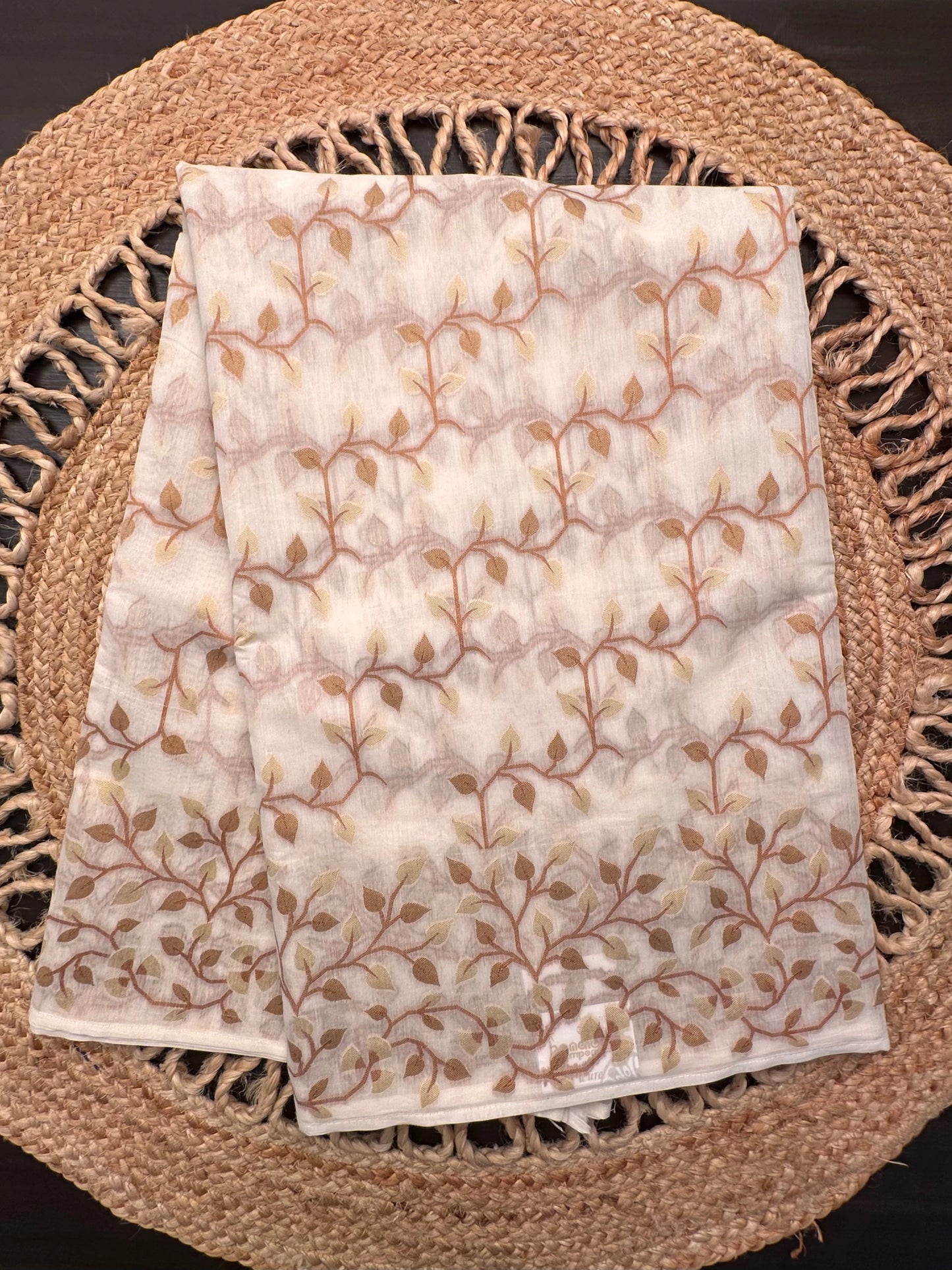 Off White-Mustard Jamdani Fancy Cotton Saree