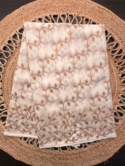 Off White-Mustard Jamdani Fancy Cotton Saree