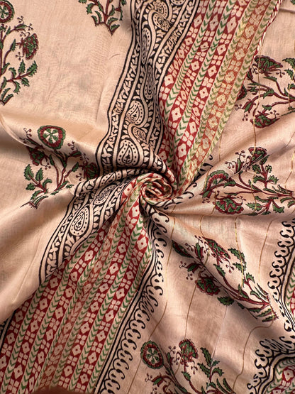 Beige Chanderi Saree with Hand Block Print