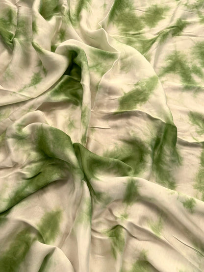 Green Tie-Dye Cotton Satin Fabric