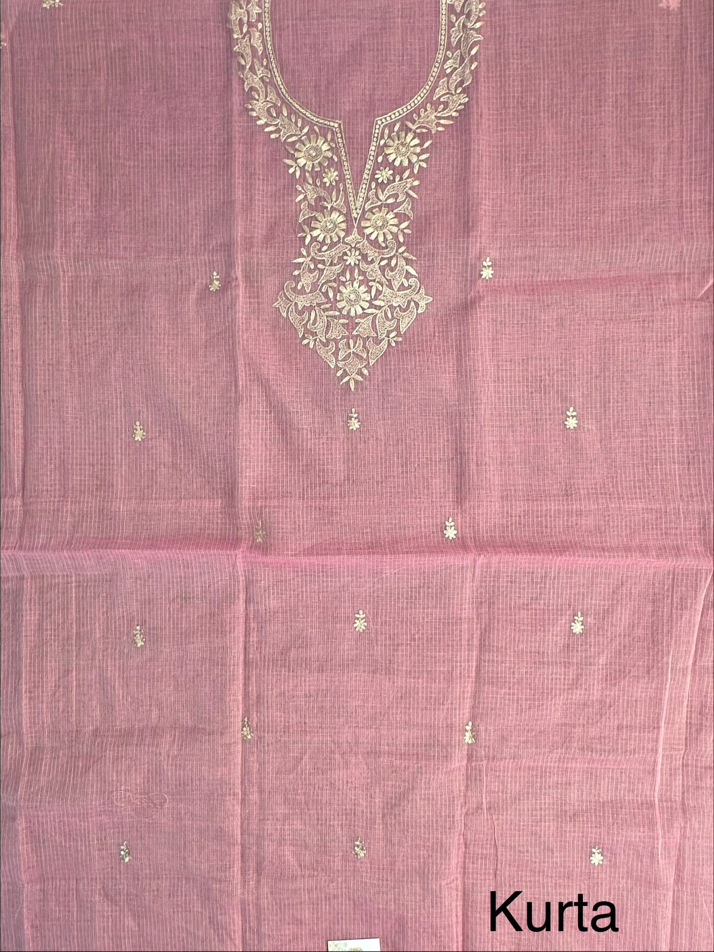Pink 4-Piece Kota Doria Cotton Unstitched Suit
