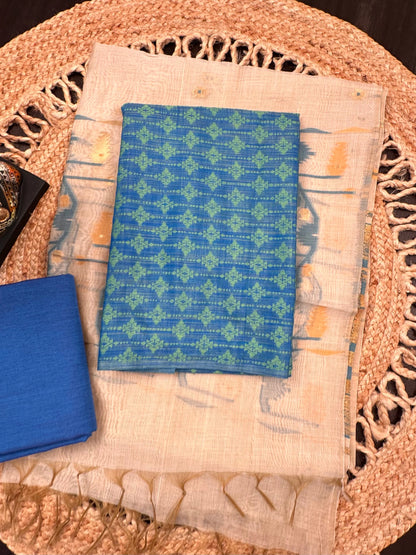 Blue Jacquard 3-piece Unstitched Cotton Suit