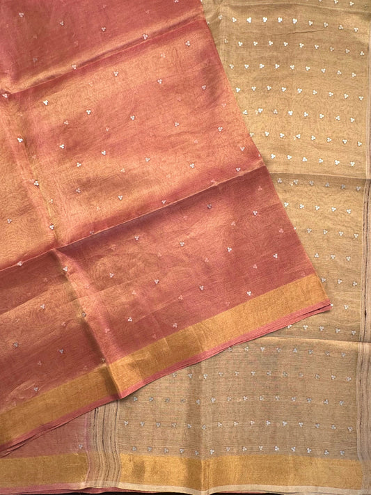 Pink-Gold Pure Tissue Silk Saree