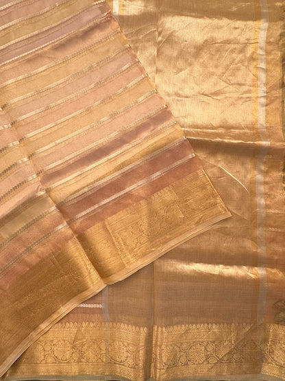 Peach-Golden Banarasi Pure Tissue Saree