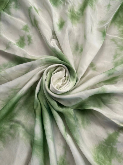 Green Tie-Dye Cotton Satin Fabric