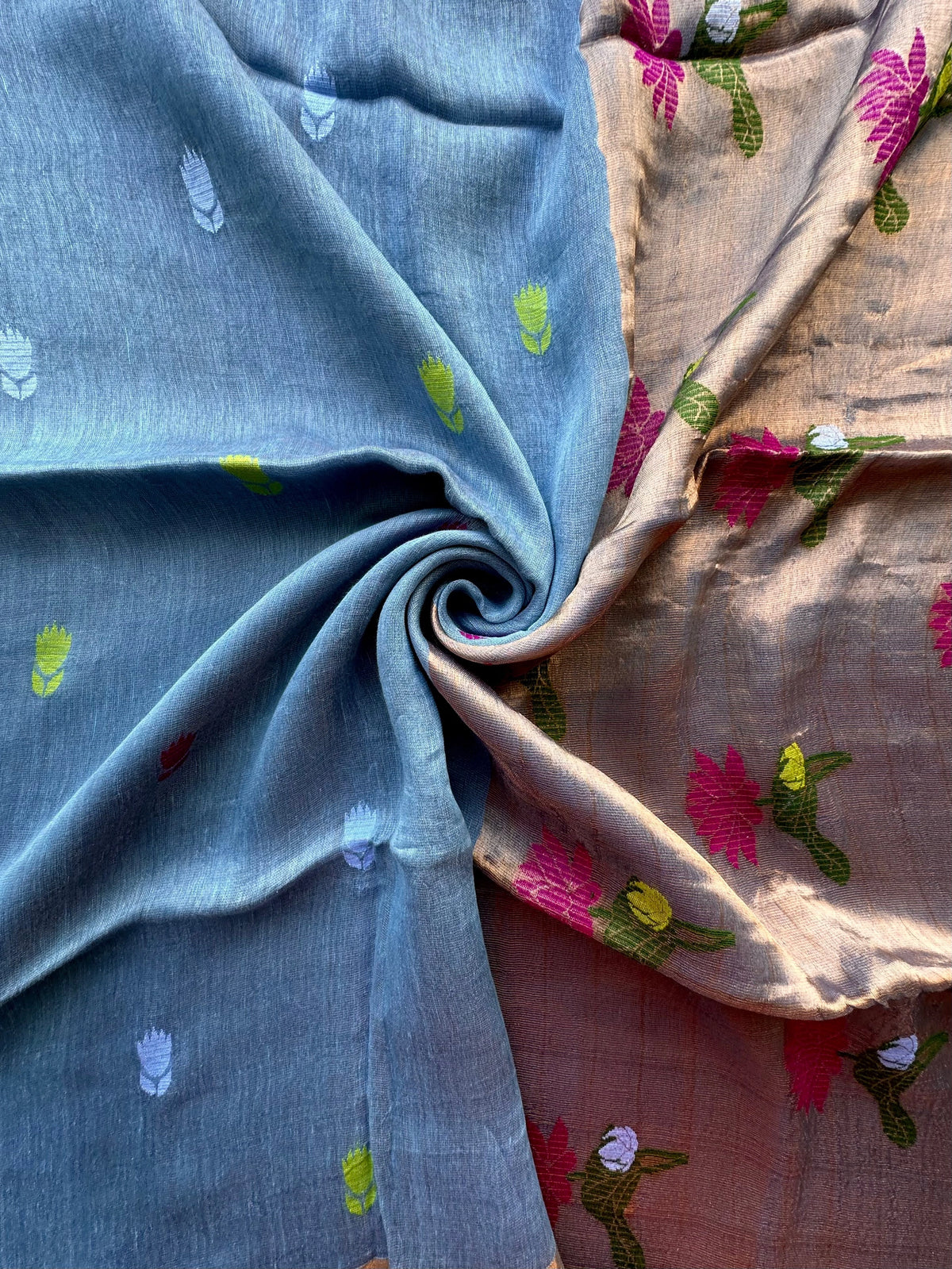 Firozi Fancy Cotton Tissue Saree ( Linen Texture)