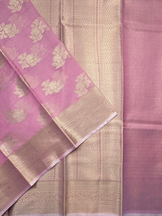 Mauve Arvita Kota Doria Fancy Cotton Saree