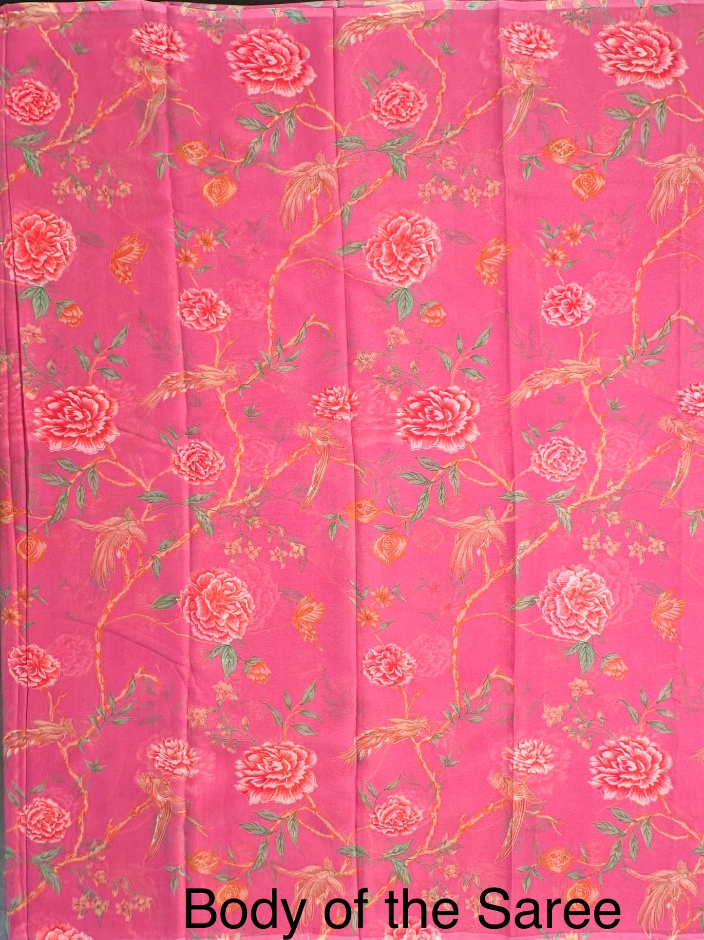 Pink Floral Print Chiffon Saree