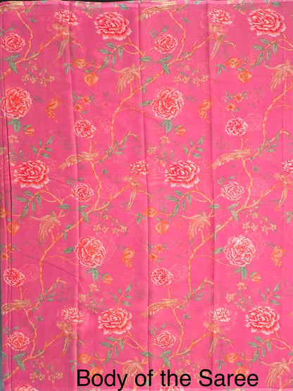 Pink Floral Print Chiffon Saree