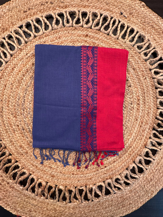 Violet Blue-Red Piku Bengal Cotton Saree