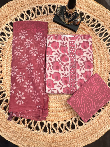 Dusky Pink Pure Cotton 3-Piece Unstitched Suit