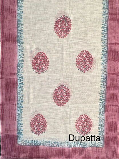 Magenta Jute Cotton 3-Piece Suit