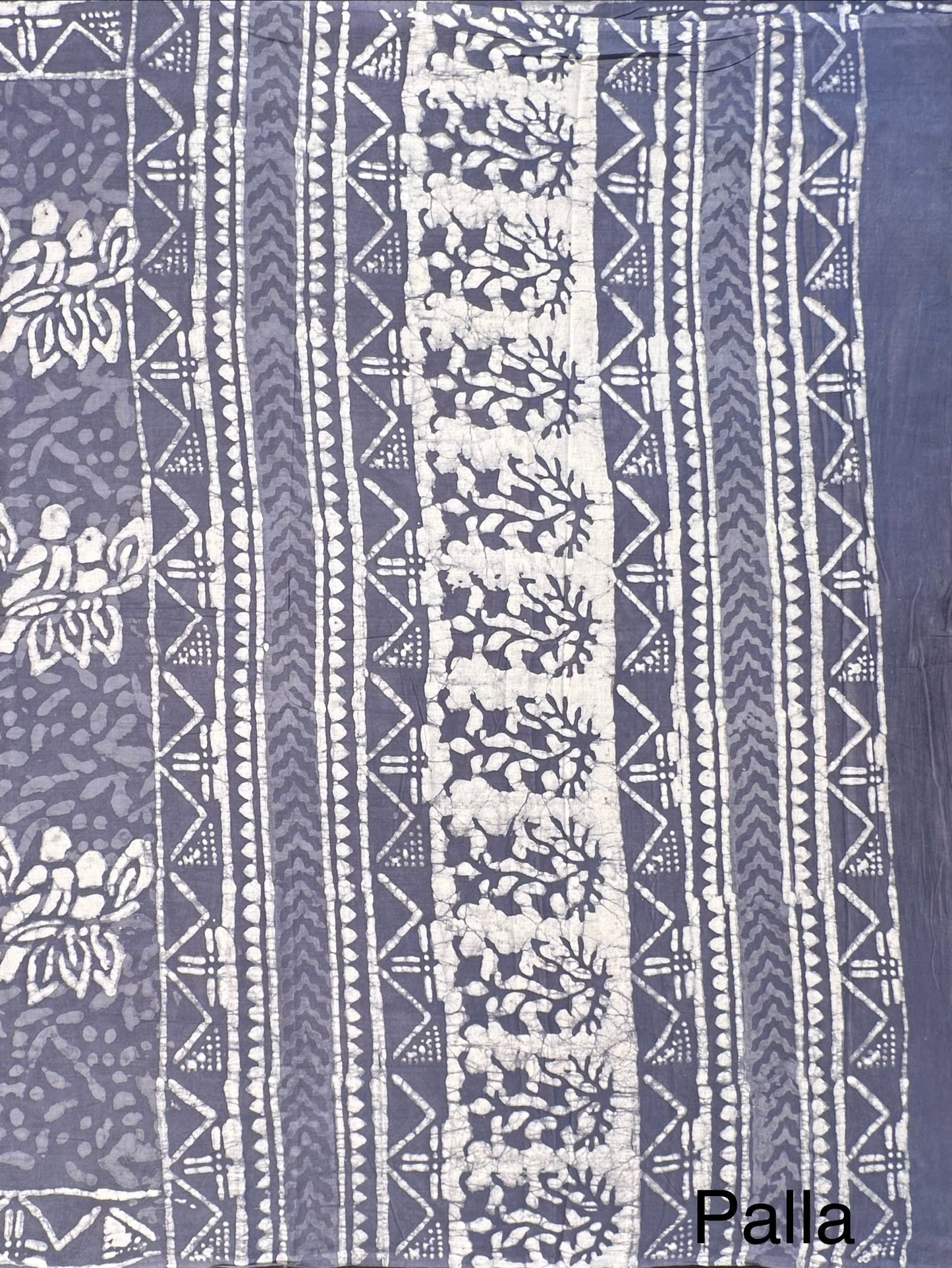 Bluish Grey Hand Block Print Pure Cotton Saree