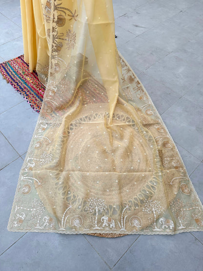Lemon Yellow Blended Tissue Organza Saree