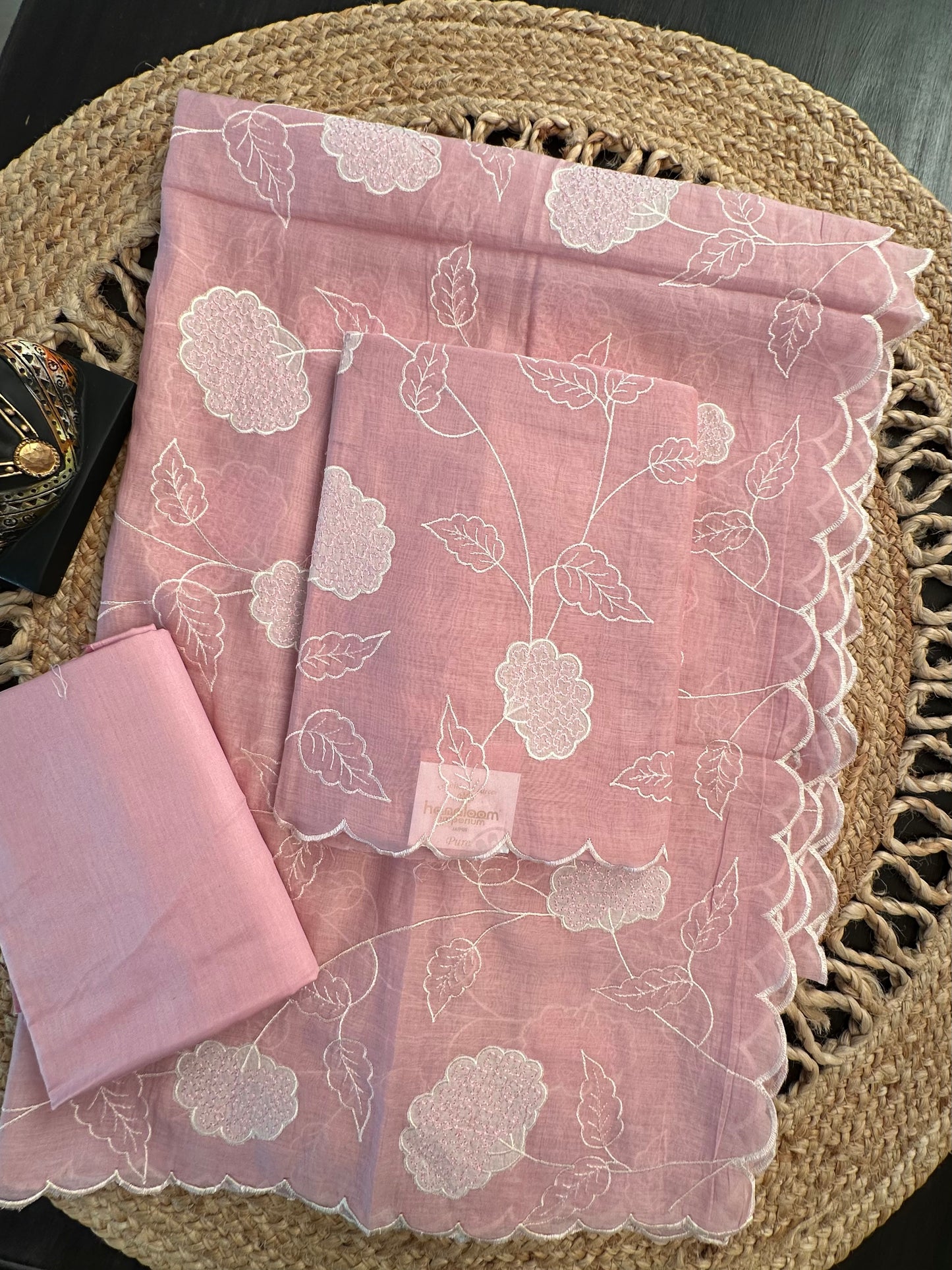 Pink Cotton Chanderi 3-Piece Unstitched Suit