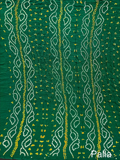 Bottle Green Rai Bandhej Chinon Saree with Crepe Blouse