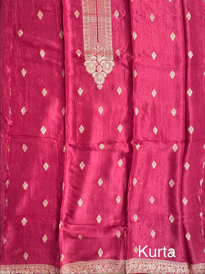 Magenta Artificial Crepe Unstitched 3-Piece Suit