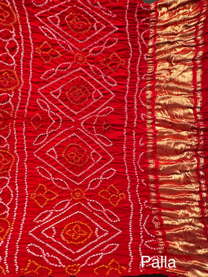 Red Gharchola Bandhej Gajji Silk Saree