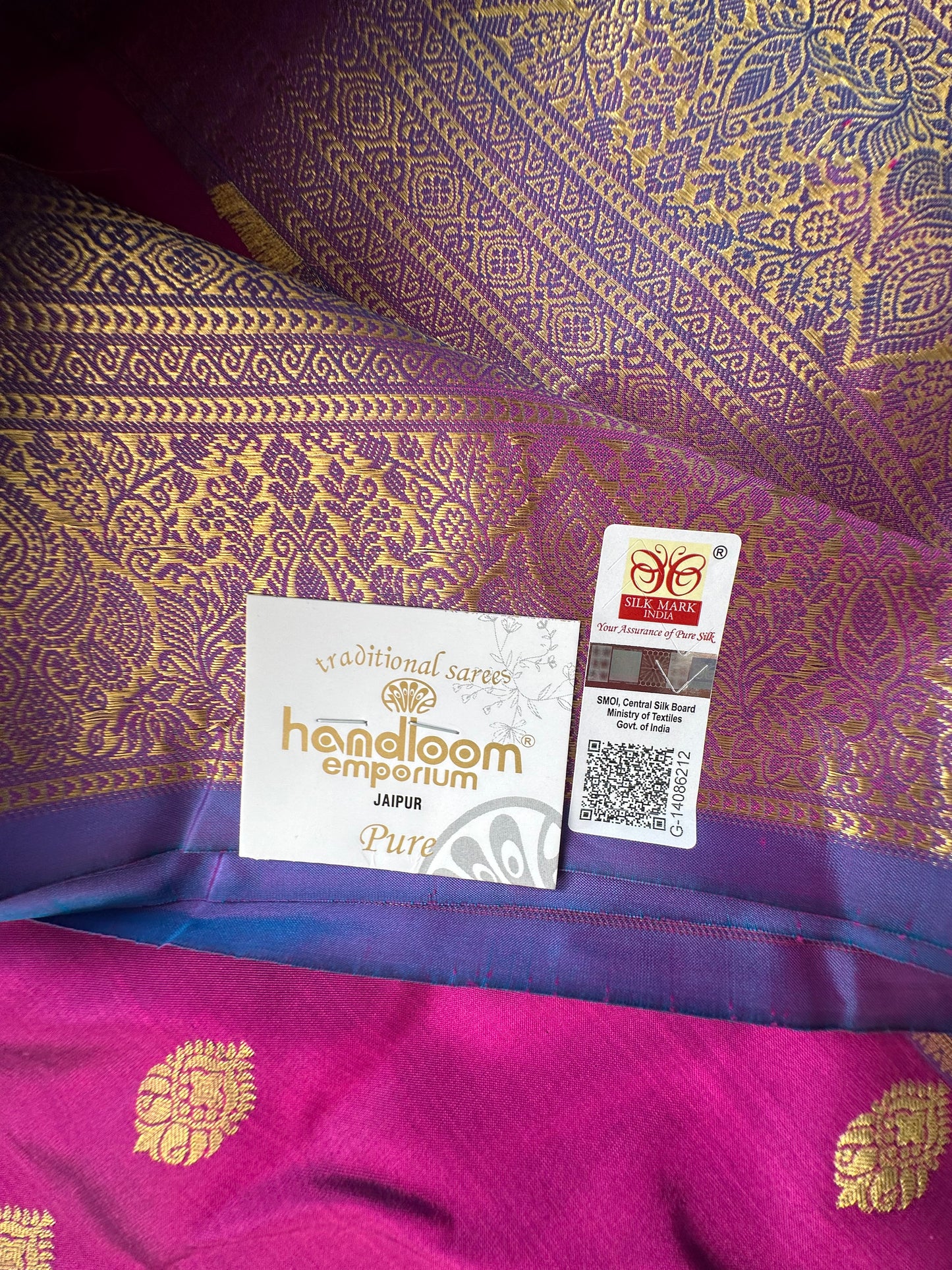 Magenta Pondicherry Handloom Pure Silk Saree