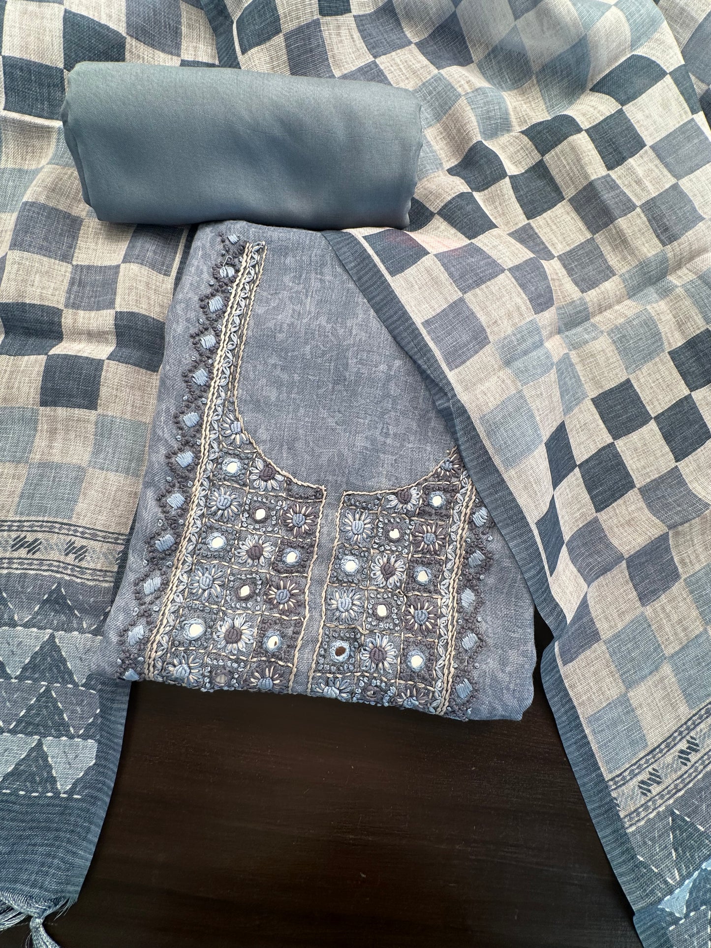 Bluish Grey Blended Linen Suit