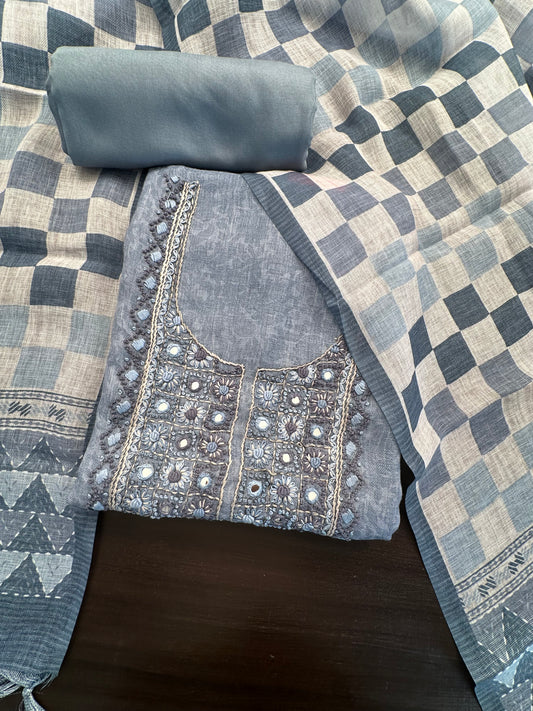 Bluish Grey Blended Linen Suit