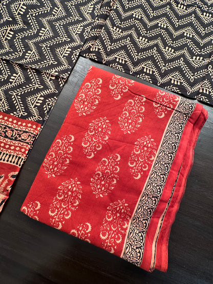 Rust Block Printed Pure Cotton Suit
