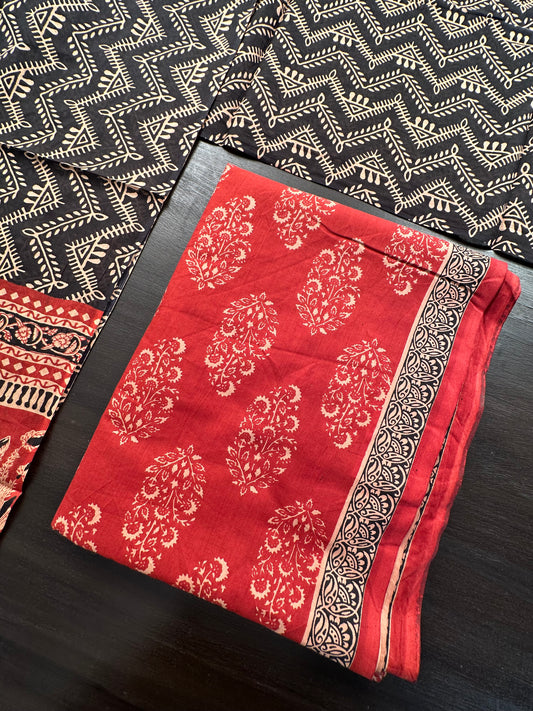 Rust Block Printed Pure Cotton Suit