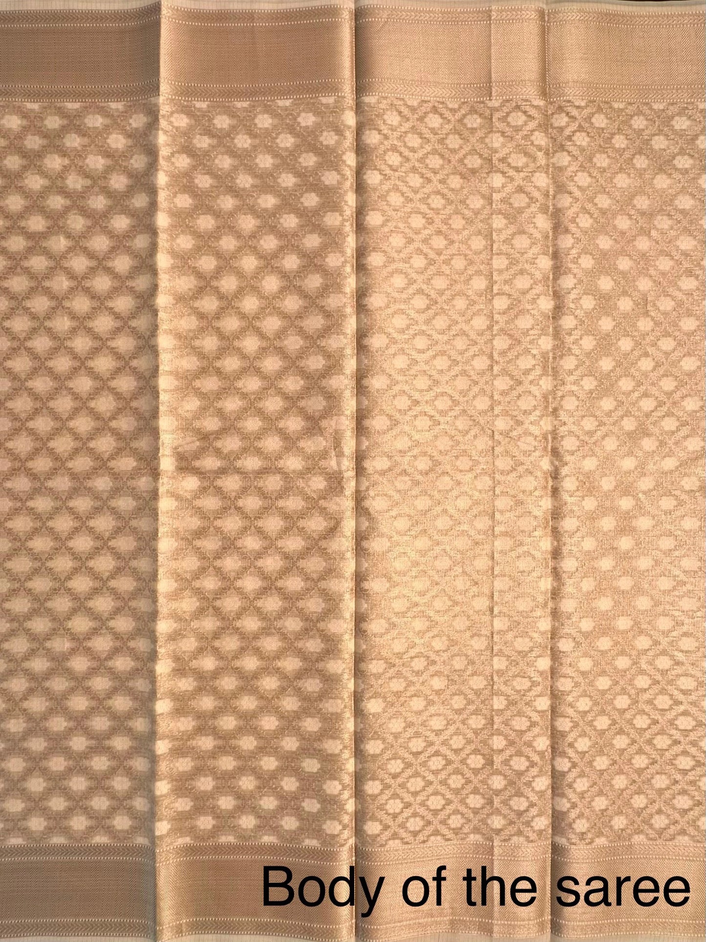 Golden Beige Fancy Cotton Supernet Saree
