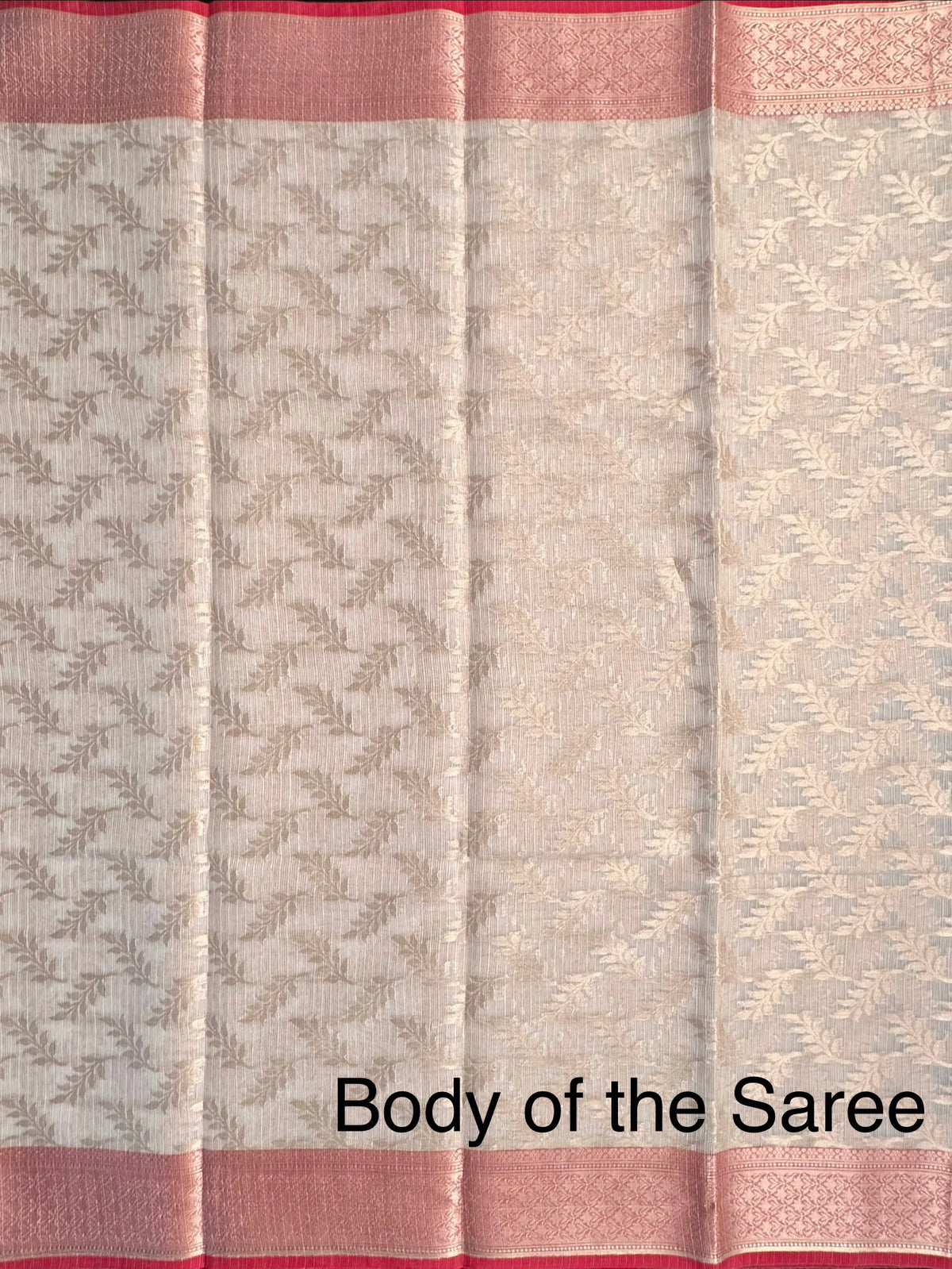 Cream Kota Doria Fancy Cotton Saree