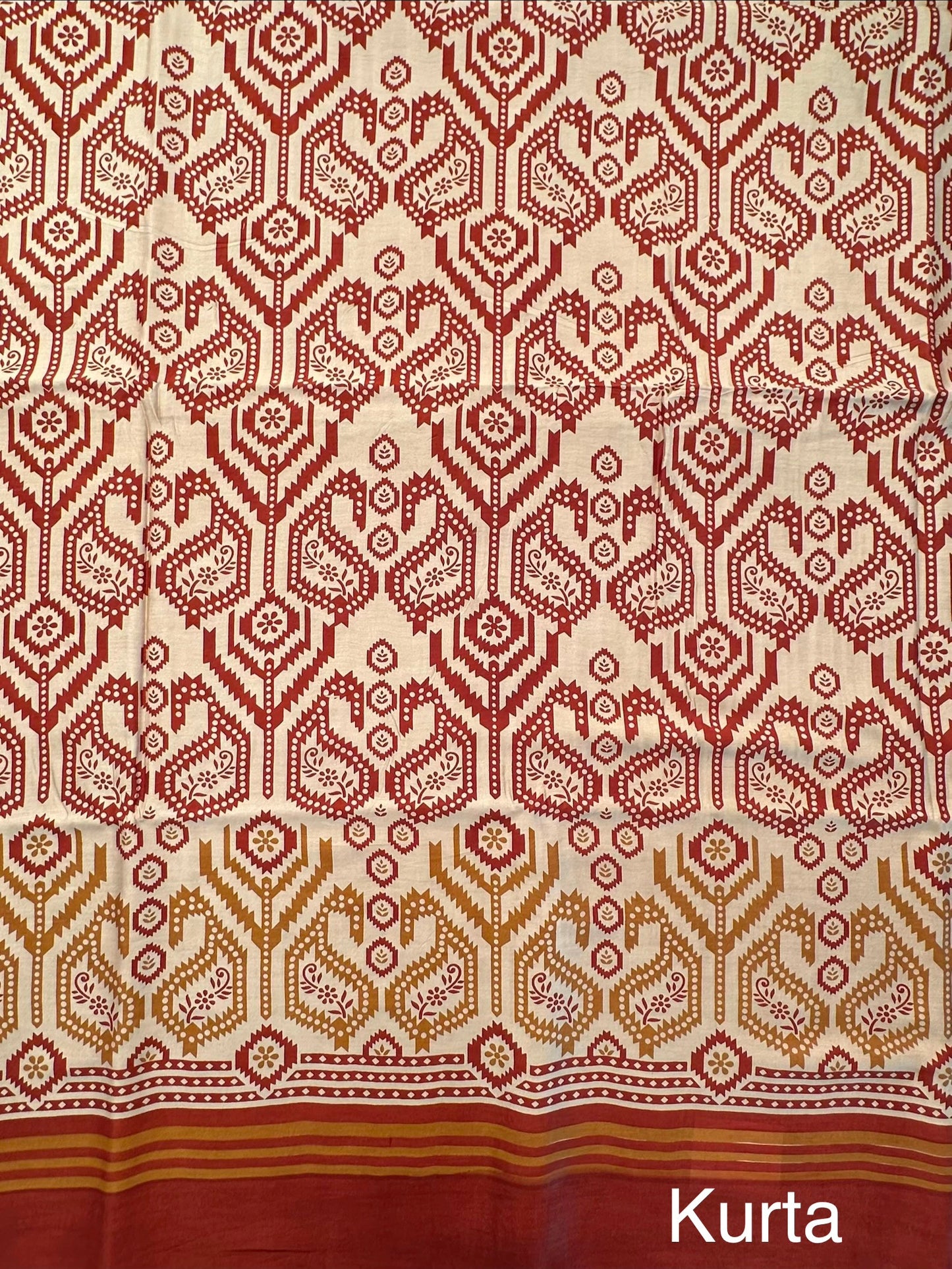 Beige-Rust Printed Chanderi 3-Piece Unstitched Suit