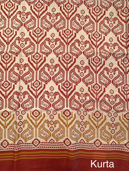 Beige-Rust Printed Chanderi 3-Piece Unstitched Suit