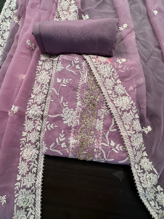 Mauve Art Organza 3-Piece Suit