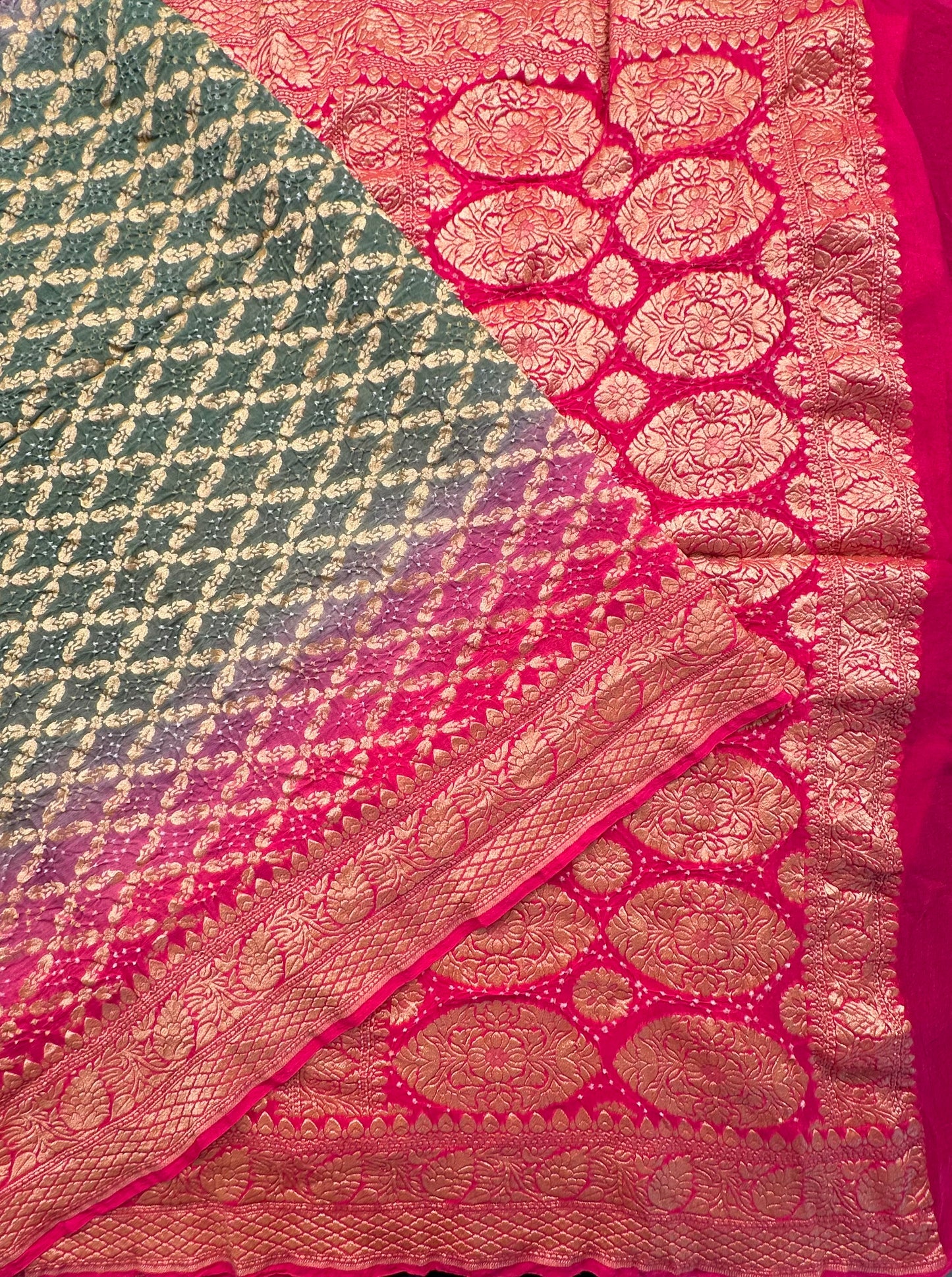 Grey-Rani Gharchola Bandhej Pure Georgette Saree