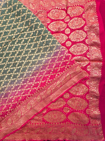 Grey-Rani Gharchola Bandhej Pure Georgette Saree