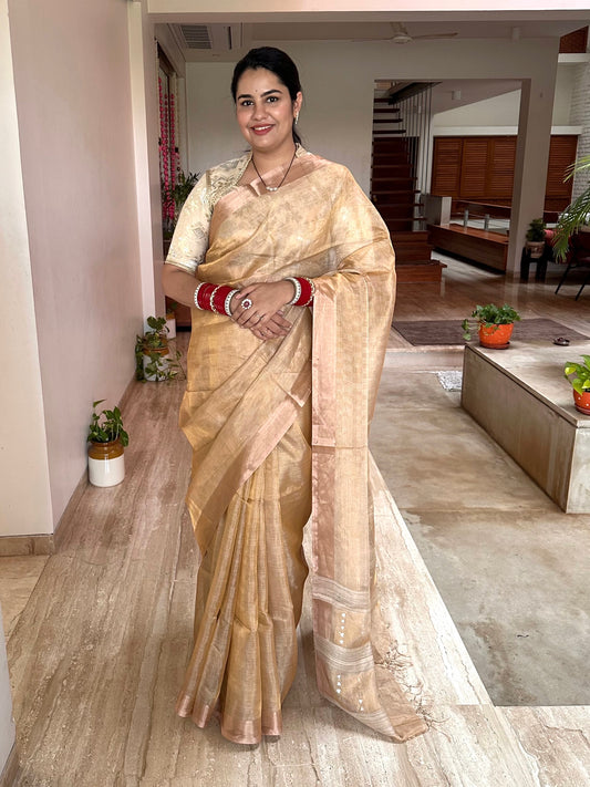 Golden Emboss Tissue Silk Saree