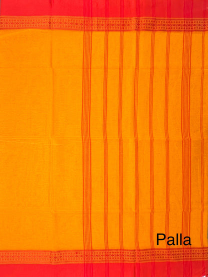 Mustard-Red Piku Bengal Cotton Saree