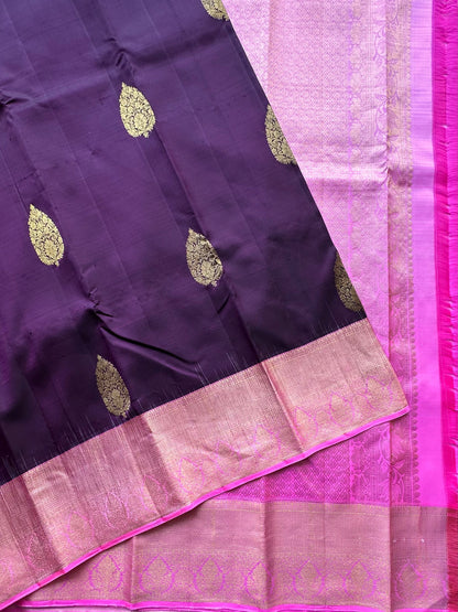 Wine-Pink Handloom Kanjivaram Pure Silk Saree